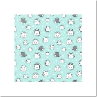 Seamless Pattern Cute Kawaii Cats Posters and Art